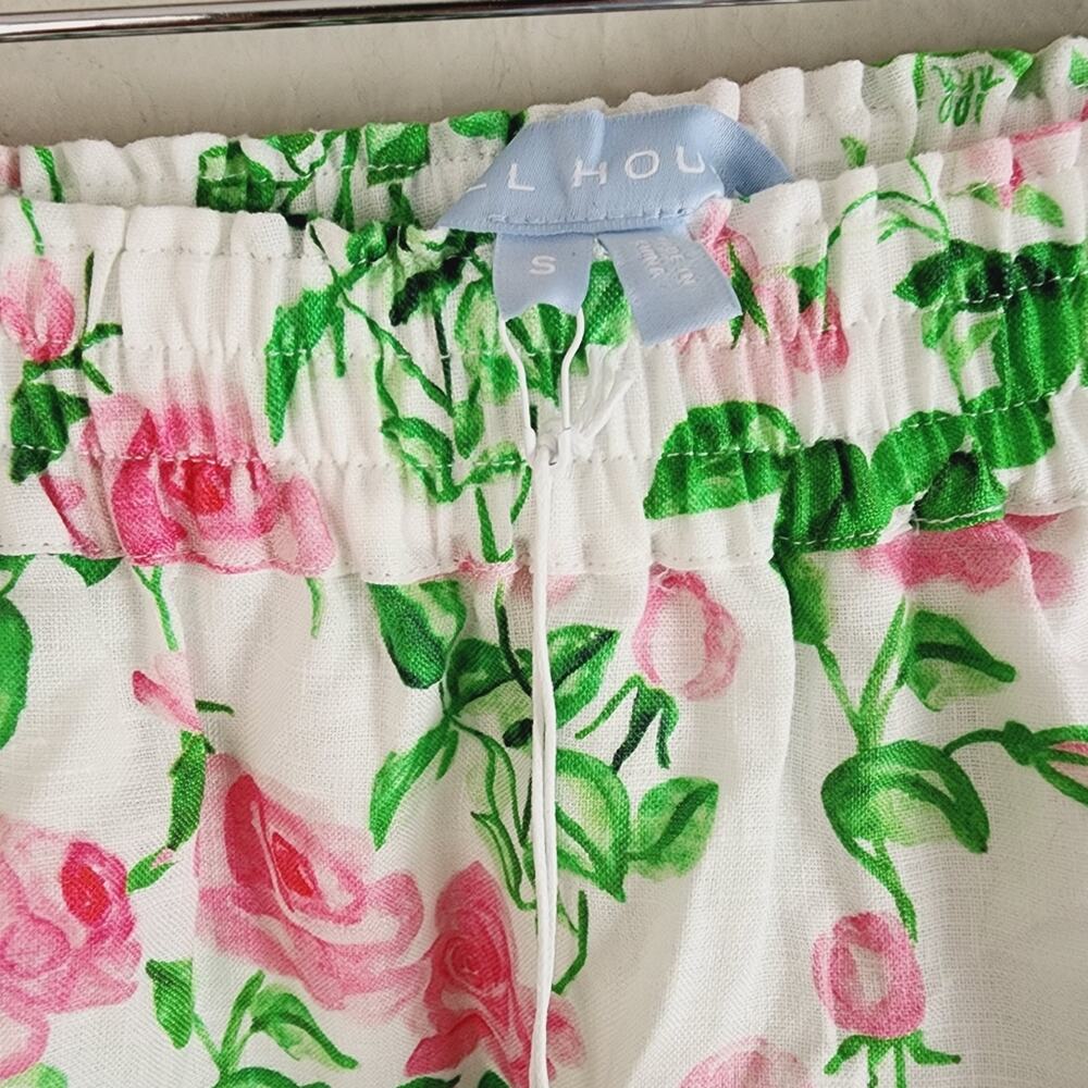 Hill House The Paz Skirt Pink Roses Floral Linen Ruffle Mini Skirt NWT Small S - Picture 4 of 10